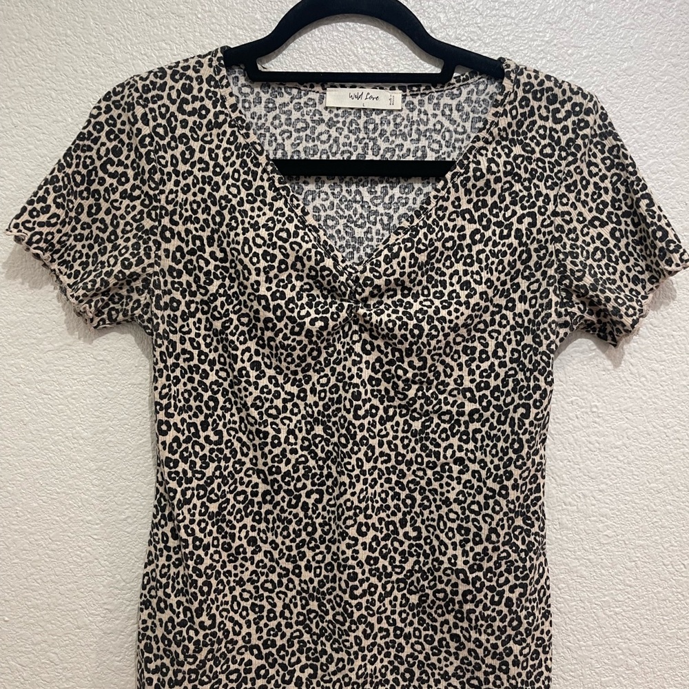 Wild Love Animal Print Short Sleeve Top - Black and Cream